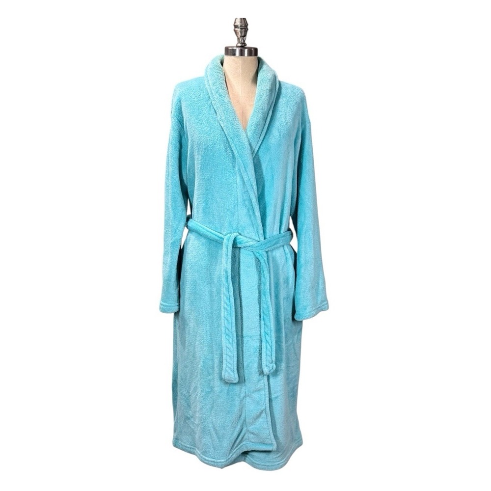 Vintage Aegean Apparel Spa Robe Womens One Size Blue Plush Fleece Quiet Luxury - Picture 4 of 11
